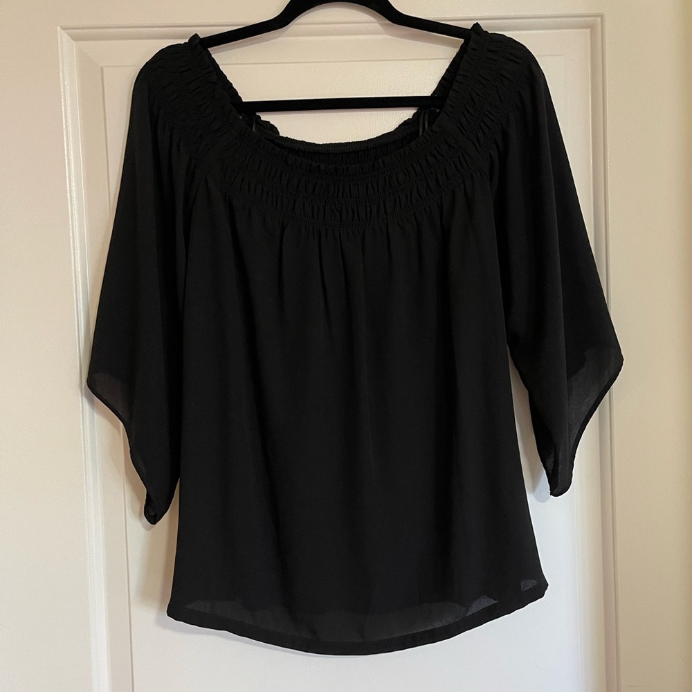 LOFT Black Smocked Blouse